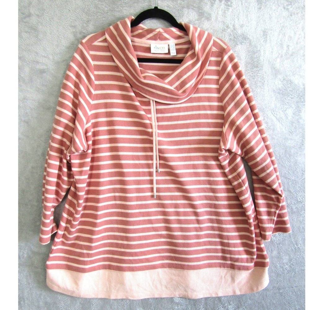 D&CO ACTIVE Striped Cowl Neck Drawstring Pullover Top 2XP